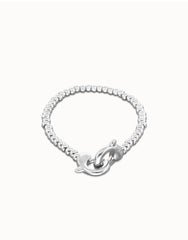 Small Beaded Bracelet Of Metal Alloy Plated Sterling Silver With Interlocked Carabiner Detail