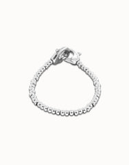 Small Beaded Bracelet Of Metal Alloy Plated Sterling Silver With Interlocked Carabiner Detail