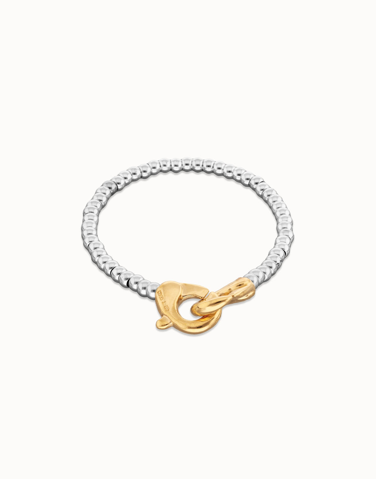 Small Beaded Bracelet 18K Gold With Gold Interlocked Carabiner Detail