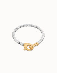 Small Beaded Bracelet 18K Gold With Gold Interlocked Carabiner Detail