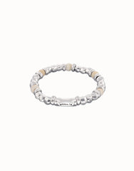 Metal Alloy Bracelet Pleated In Stelring Silver With Marfil Beads