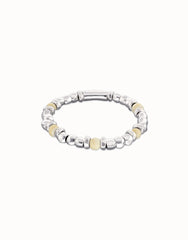 Metal Alloy Bracelet Pleated In Stelring Silver With Marfil Beads