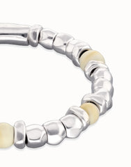 Metal Alloy Bracelet Pleated In Stelring Silver With Marfil Beads
