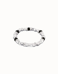 Metal Alloy Elastic Beaded Bracelets Plated In Sterling Silver With Black Murano Glass