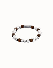 Metal Alloy Elastic Beaded Bracelets Plated In Sterling Silver And Beads In Wood