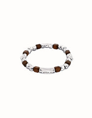 Metal Alloy Elastic Beaded Bracelets Plated In Sterling Silver And Beads In Wood