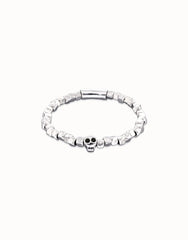 Metal Alloy Elastic Bracelet Pleated In Sterling Silver With A Skull Detail