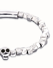 Metal Alloy Elastic Bracelet Pleated In Sterling Silver With A Skull Detail