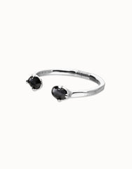 Rigid Bracelet Of Metal Alloy Plated In Sterling Silver And Grey Faceted Crystals At The Ends