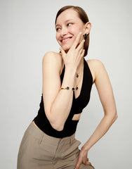 Bangle Bracelet Plated In Gold 18K And Grey Faceted Crystals At The Ends