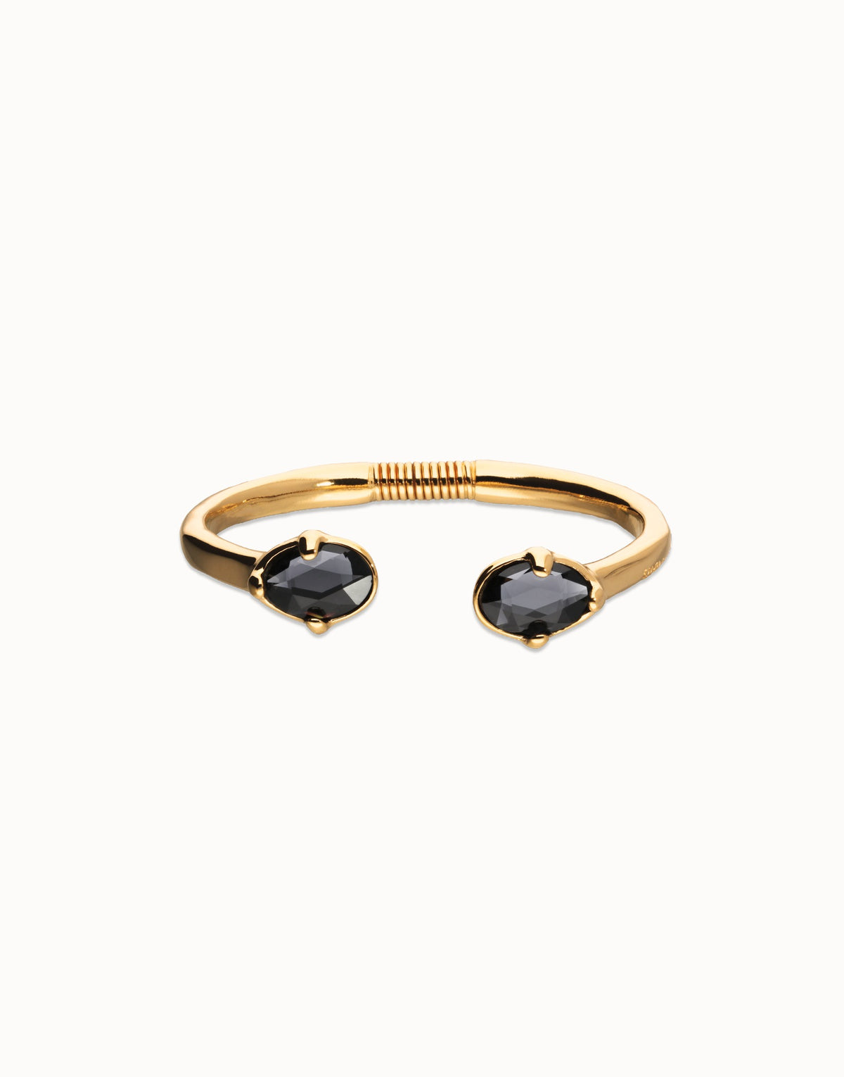 Bangle Bracelet Plated In Gold 18K And Grey Faceted Crystals At The Ends