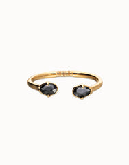 Bangle Bracelet Plated In Gold 18K And Grey Faceted Crystals At The Ends