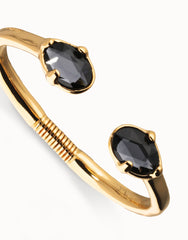 Bangle Bracelet Plated In Gold 18K And Grey Faceted Crystals At The Ends