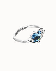 Rigid Bracelet Of Metal Alloy Plated In Sterling Silver With A Blue Faceted Crystal