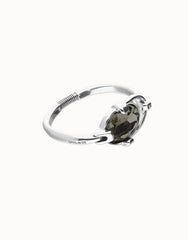 Rigid Bracelet Of Metal Alloy Plated In Sterling Silver With A Grey Faceted Crystal