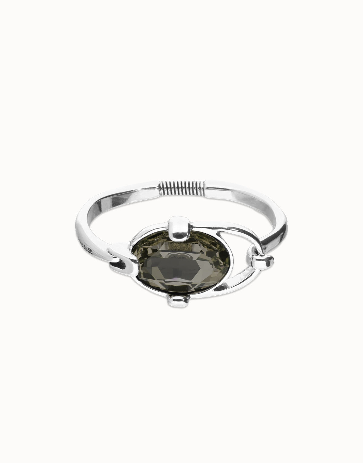 Rigid Bracelet Of Metal Alloy Plated In Sterling Silver With A Grey Faceted Crystal