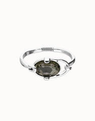 Rigid Bracelet Of Metal Alloy Plated In Sterling Silver With A Grey Faceted Crystal