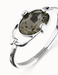 Rigid Bracelet Of Metal Alloy Plated In Sterling Silver With A Grey Faceted Crystal
