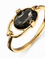 Rigid Bracelet Of Metal Alloy Plated In Gold 18K With A Grey Faceted Crystal