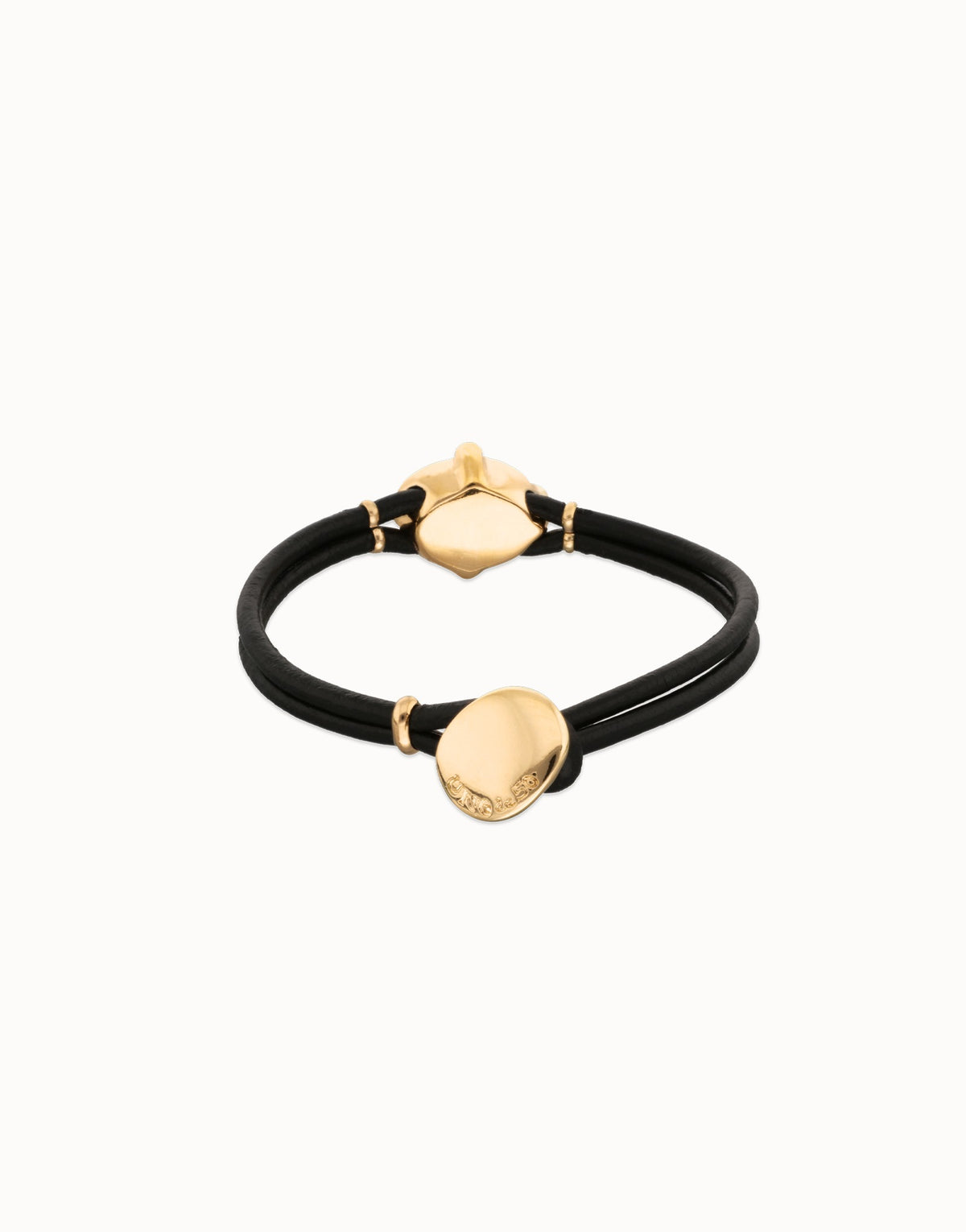 Leather Bracelet In Gold With A Grey Faceted Crystal