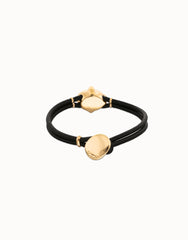 Leather Bracelet In Gold With A Grey Faceted Crystal