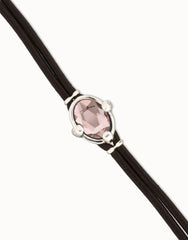 Leather Bracelet With A Pink Faceted Crystal
