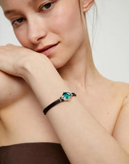 Leather Bracelet With A Green Emerald Faceted Crystal