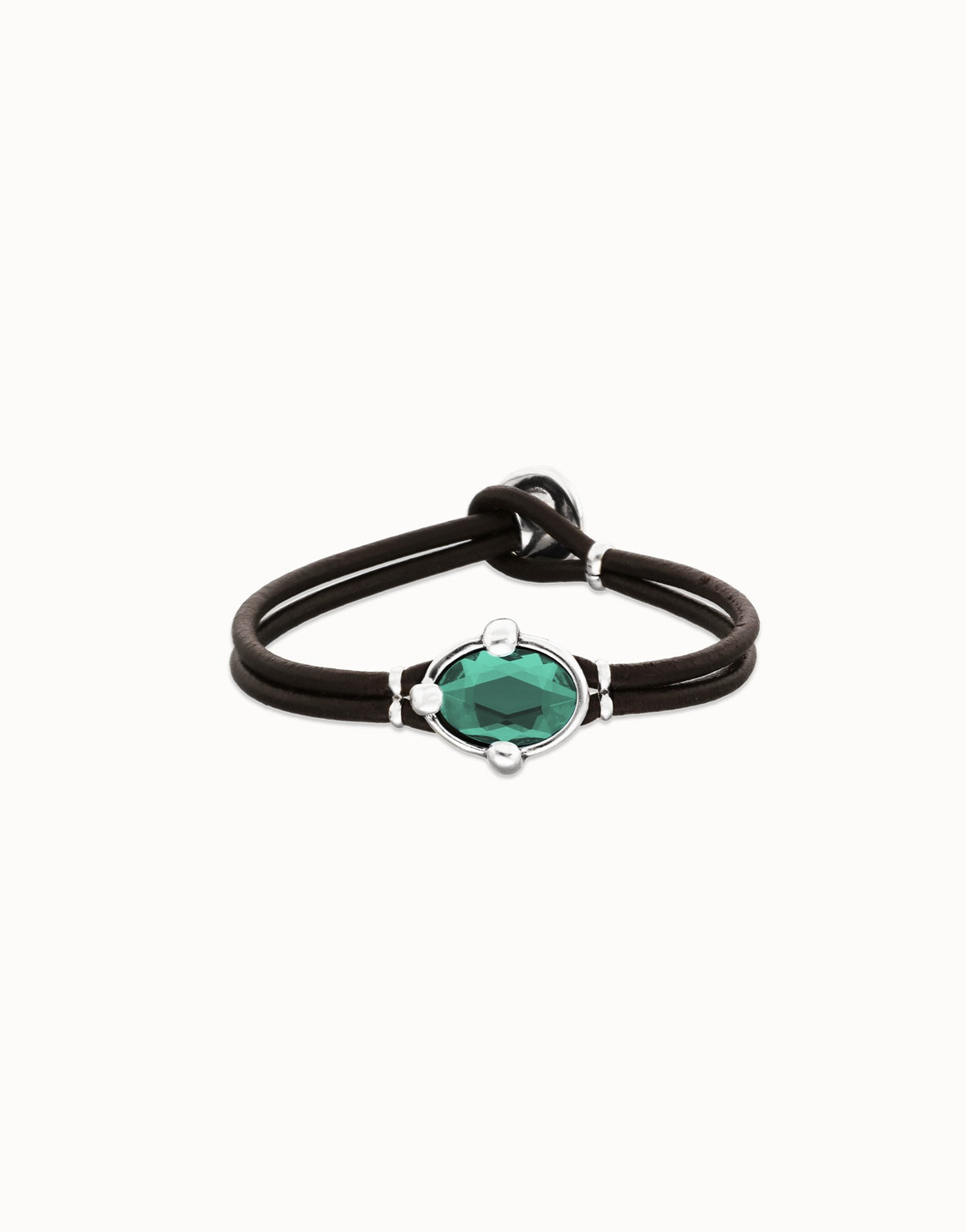 Leather Bracelet With A Green Emerald Faceted Crystal