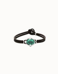 Leather Bracelet With A Green Emerald Faceted Crystal