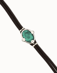 Leather Bracelet With A Green Emerald Faceted Crystal