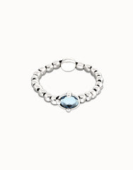 Sterling Silver Plated Metal Beaded Bracelet With A Blue Faceted Crystals And Elastic String