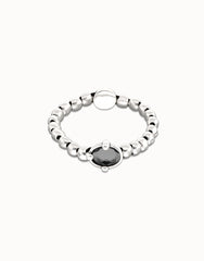 Sterling Silver Plated Metal Beaded Bracelet With A Grey Faceted Crystals And Elastic String