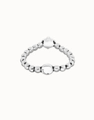 Sterling Silver Plated Metal Beaded Bracelet With A Green Faceted Crystals And Elastic String