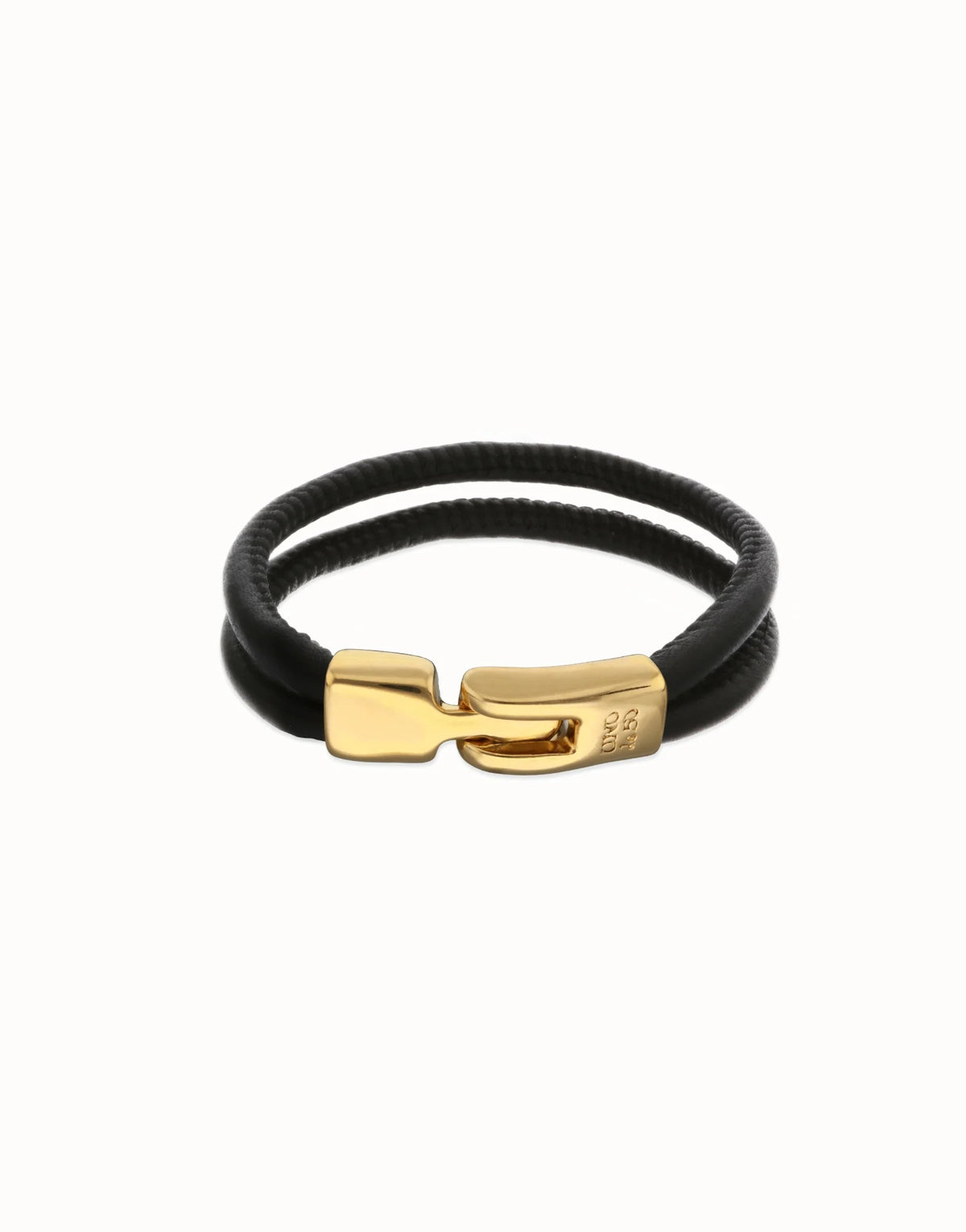 Black Leather Bracelet With Gold Closure