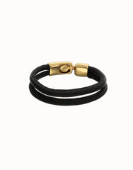 Black Leather Bracelet With Gold Closure