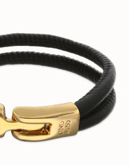 Black Leather Bracelet With Gold Closure