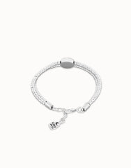 Metal Aloy Double Beaded Bracelet In Sterling Silver With An Eye Detail And A Blue Faceted Crystal