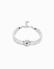 Metal Aloy Double Beaded Bracelet In Sterling Silver With An Eye Detail And A Blue Faceted Crystal