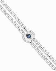 Metal Aloy Double Beaded Bracelet In Sterling Silver With An Eye Detail And A Blue Faceted Crystal