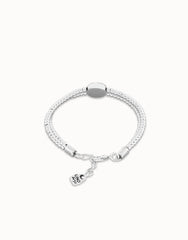 Metal Aloy Double Beaded Bracelet In Sterling Silver With An Eye Detail And A Green Faceted Crystal