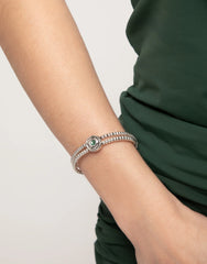 Metal Aloy Double Beaded Bracelet In Sterling Silver With An Eye Detail And A Green Faceted Crystal
