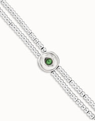 Metal Aloy Double Beaded Bracelet In Sterling Silver With An Eye Detail And A Green Faceted Crystal