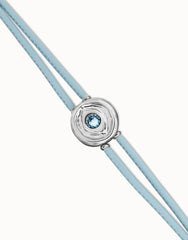 Blue Leather Bracelet With A Metal Alloy Eye Detail Pleated In Sterling Silver And Crystal