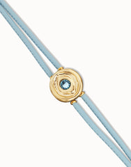 Double Blue Leather Bracelet With A Metal Alloy Eye Detail Pleated In Gold 18K And Crystal