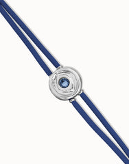 Double Dark Blue Leather Bracelet With A Metal Alloy Eye Pleated In Sterling Silver And Crystal