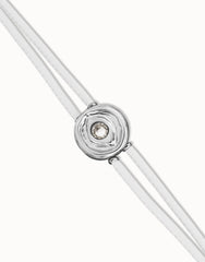 Double White Leather Bracelet With A Metal Alloy Eye Detail Pleated In Sterling Silver And Crystal