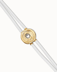 Double White Leather Bracelet With A Metal Alloy Eye Detail Pleated In Gold 18K And Crystal
