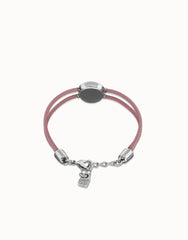 Double Lilac Leather Bracelet With A Metal Alloy Eye Detail Pleated In Sterling Silver And Crystal