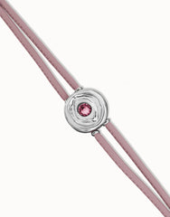 Double Lilac Leather Bracelet With A Metal Alloy Eye Detail Pleated In Sterling Silver And Crystal