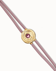 Double Lilac Leather Bracelet With A Metal Alloy Eye Detail Pleated In Gold 18K Crystal